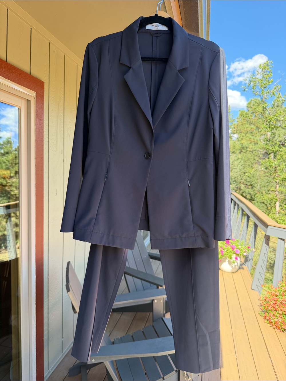 MM Lafleur Grey Women's Suit Jacket & Trousers; machine washable, size 10
